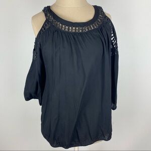 INC Black Cold Shoulder Blouse Petite L